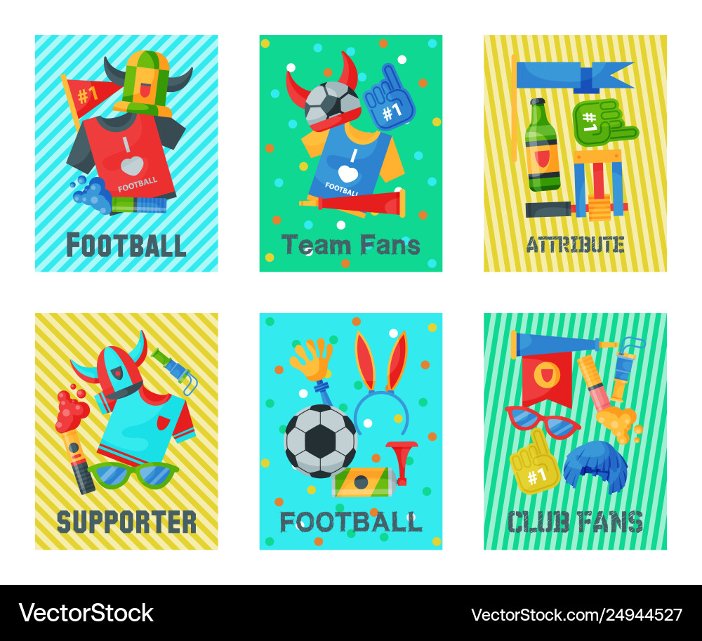 Fußball Fan Attribute Set Karten Banner Fußball Fan Attribute Set Karten Banner vektorbild