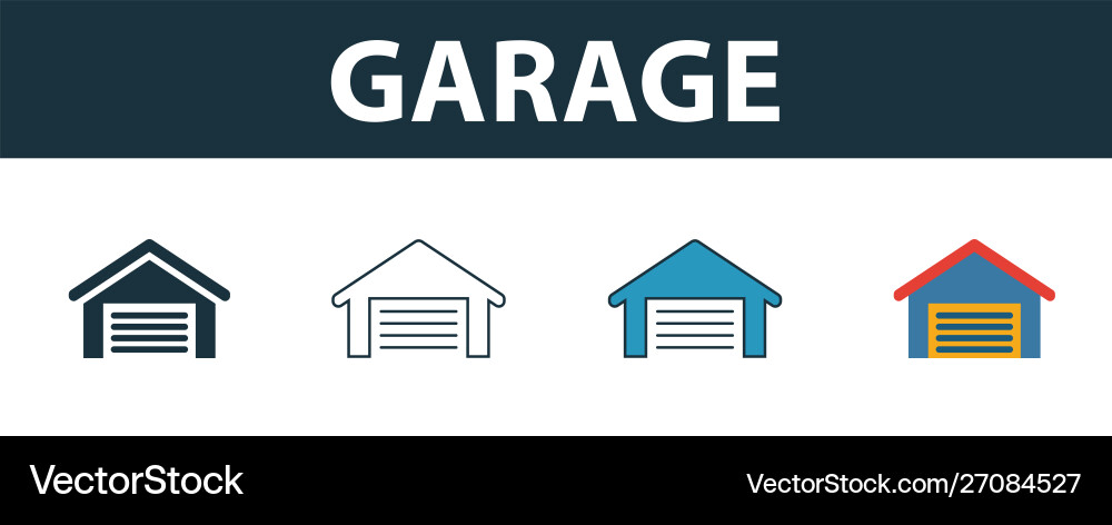Garage icon set four elements in different styles vector image