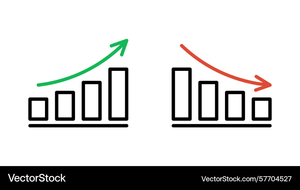 Graph growth with arrow up and reduction vector image