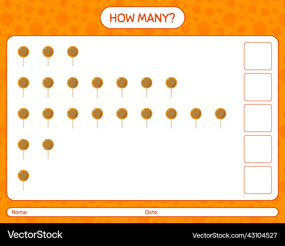 How many counting game with lollipop worksheet Vector Image