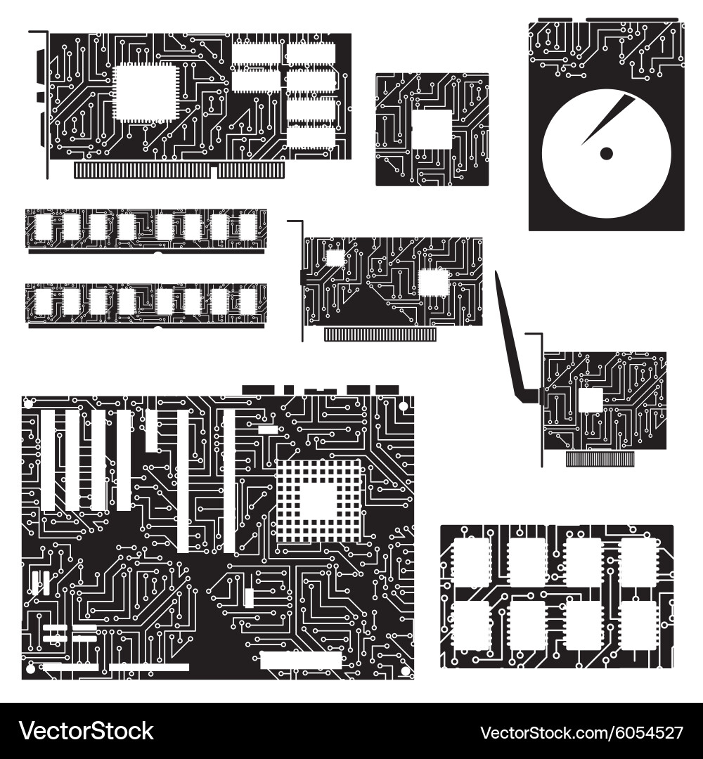 Internal desktop computer components and circuits vector image