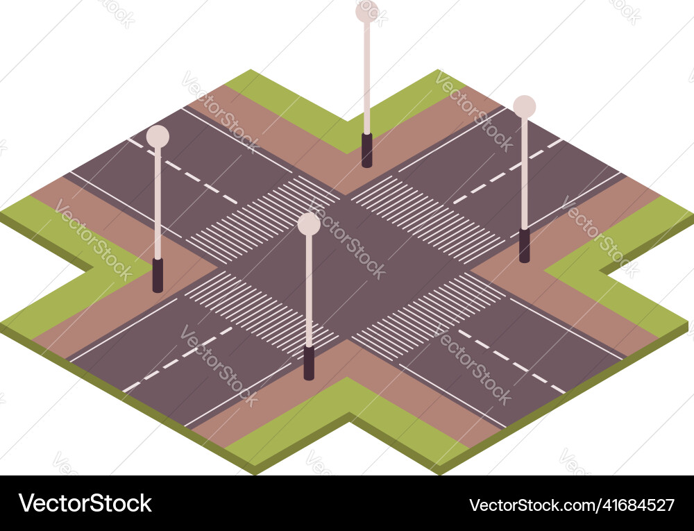 Isometric uncontrolled intersection composition Vector Image