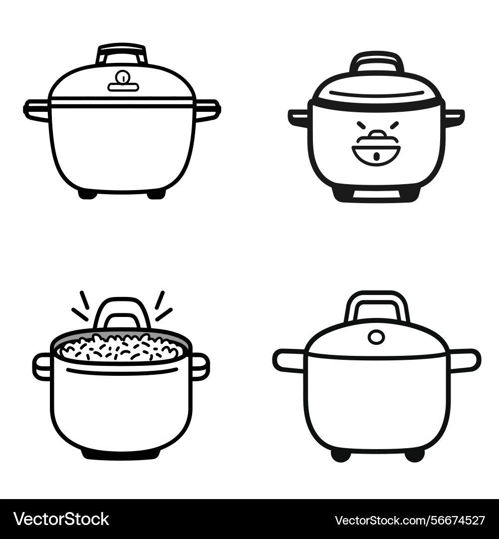 Rice cooker line art set multiple simple black Vector Image