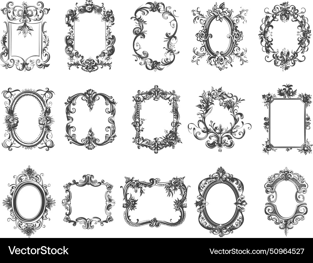 Romantic etched banner borders rounded and square Romantic etched banner borders rounded and square Vector Image