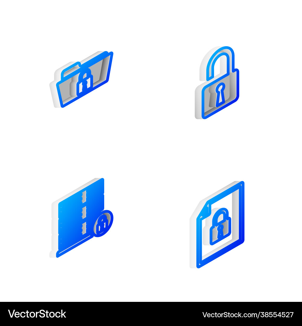 Set isometric line open padlock folder Set isometric line open padlock folder vector image