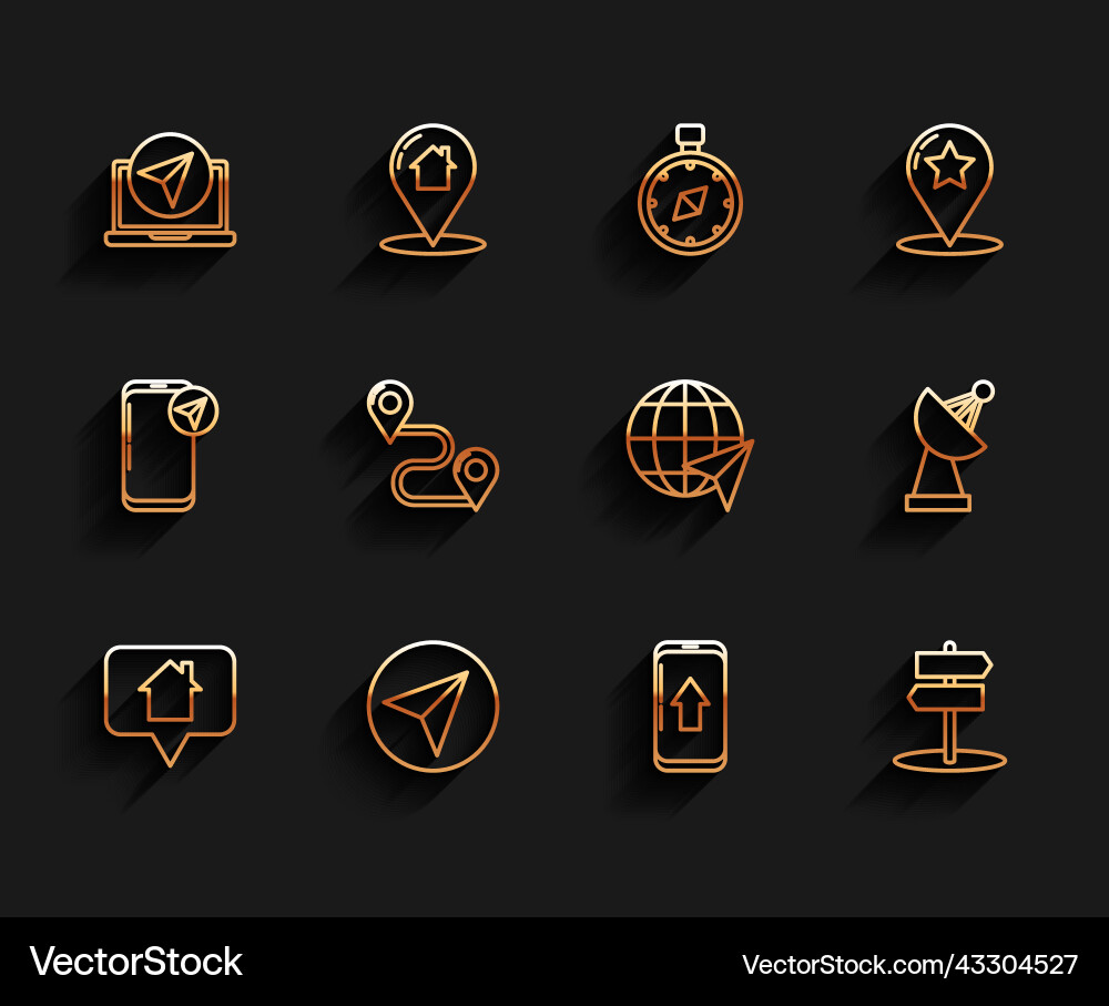Set line map pointer with house paper airplane vector image