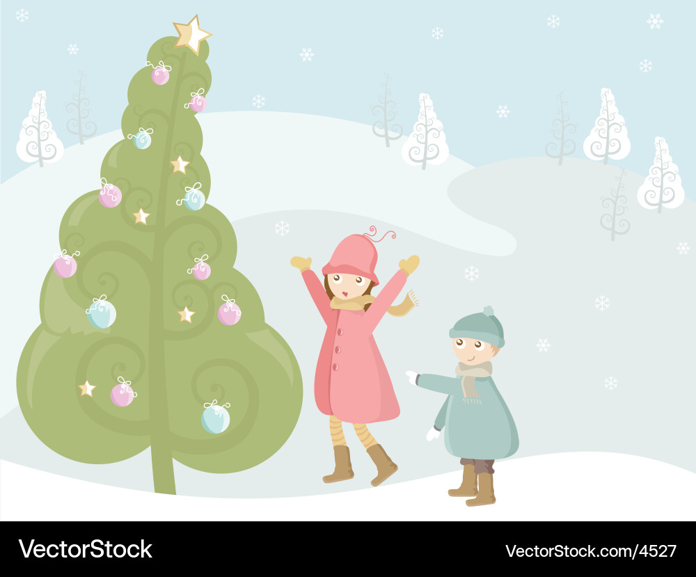 Weihnachtsbaum mit Kindern Vektorbild