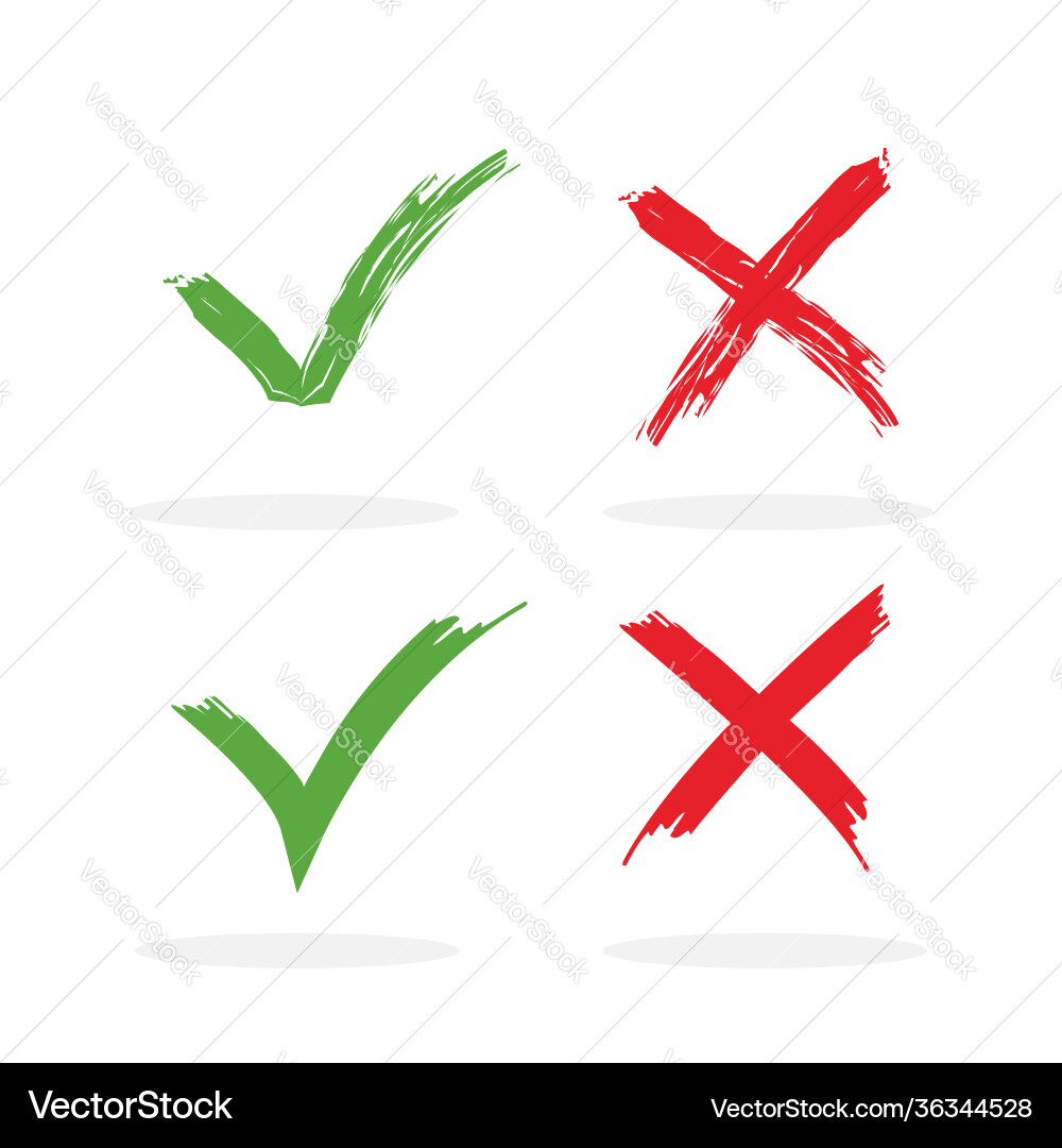 Four check box list icons set green and red color Four check box list icons set green and red color vector image