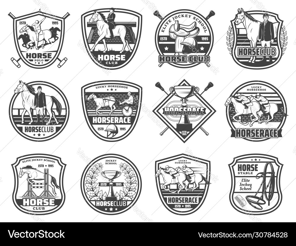 Horse races equestrian polo sport club badges Horse races equestrian polo sport club badges Vector Image