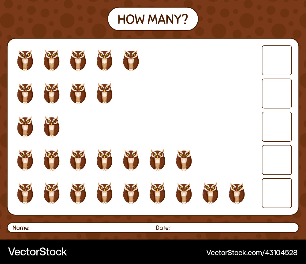 How many counting game with owl worksheet How many counting game with owl worksheet vector image