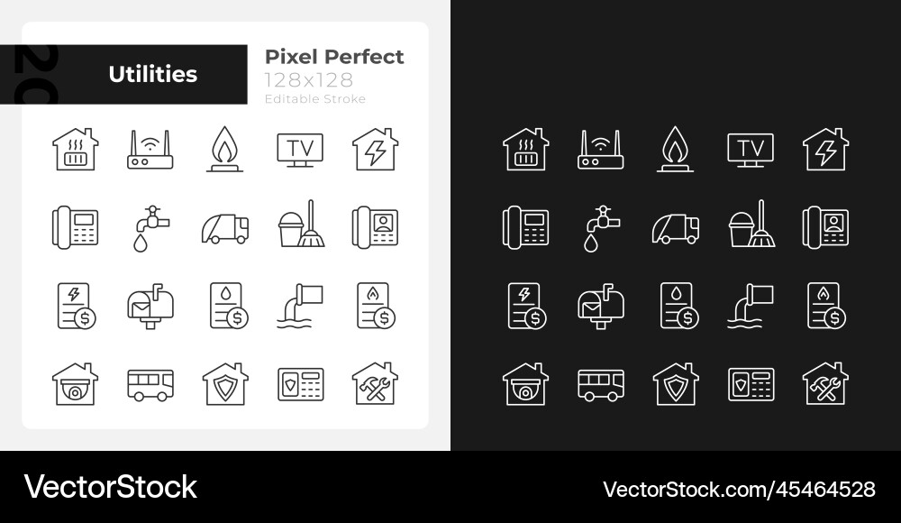 Public utilities pixel perfect linear icons set Public utilities pixel perfect linear icons set vector image