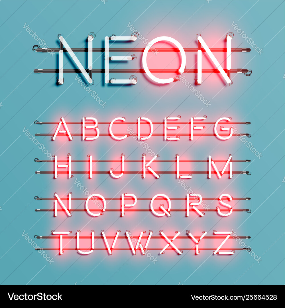Realistic neon font with wires and console Realistic neon font with wires and console vector image