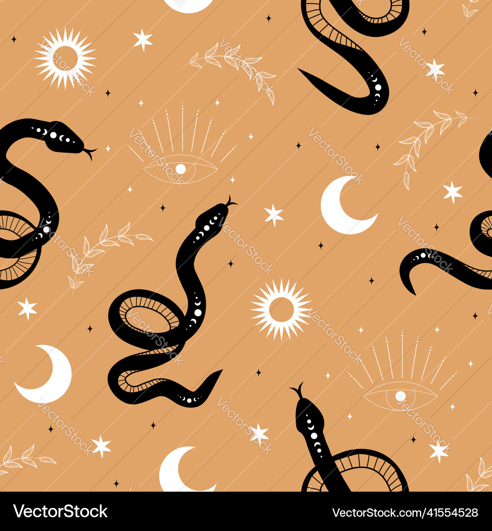 Seamless pattern with boho magic snake and moon Seamless pattern with boho magic snake and moon vector image
