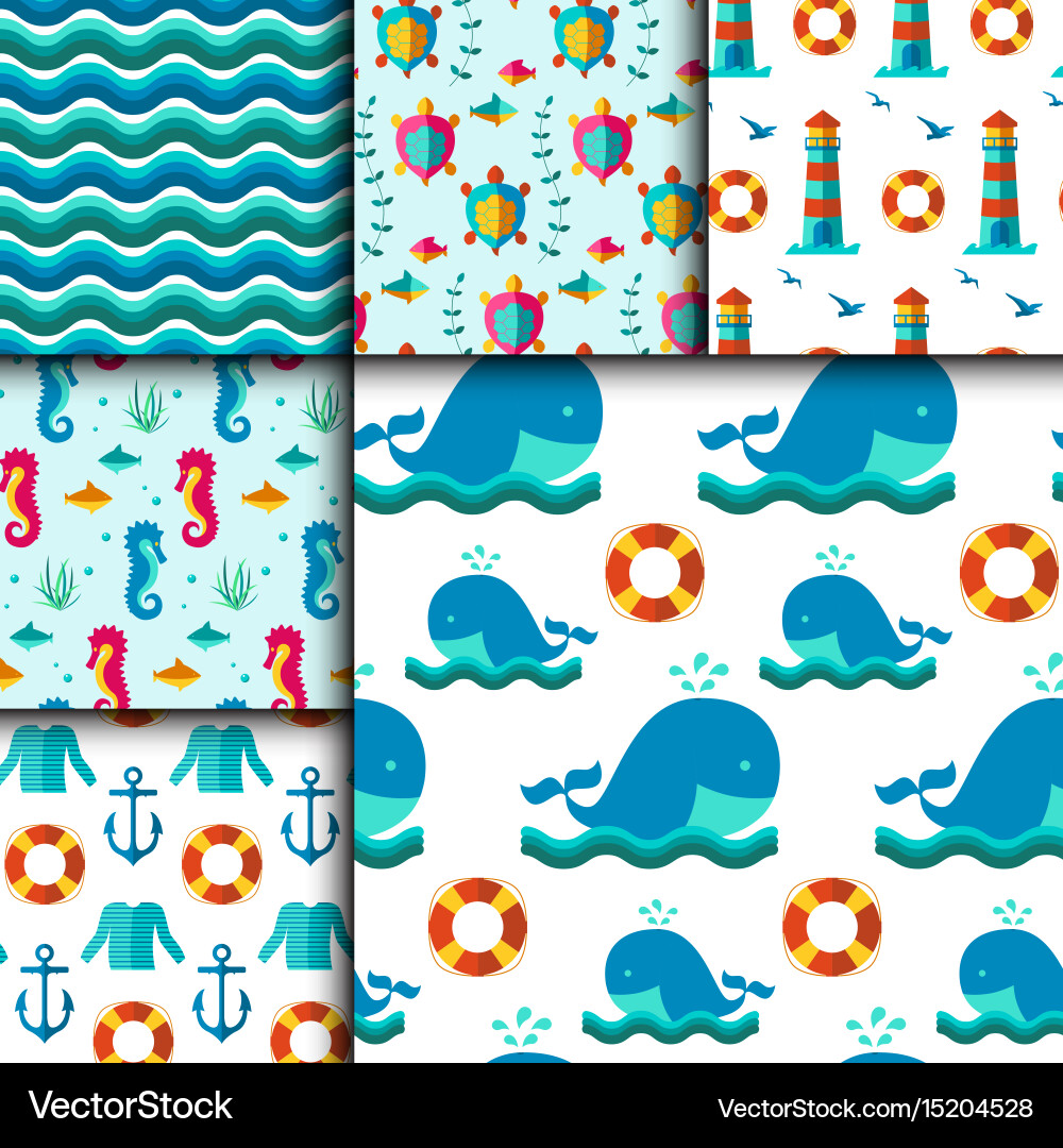 Seamless patterns with nautical elements vector image