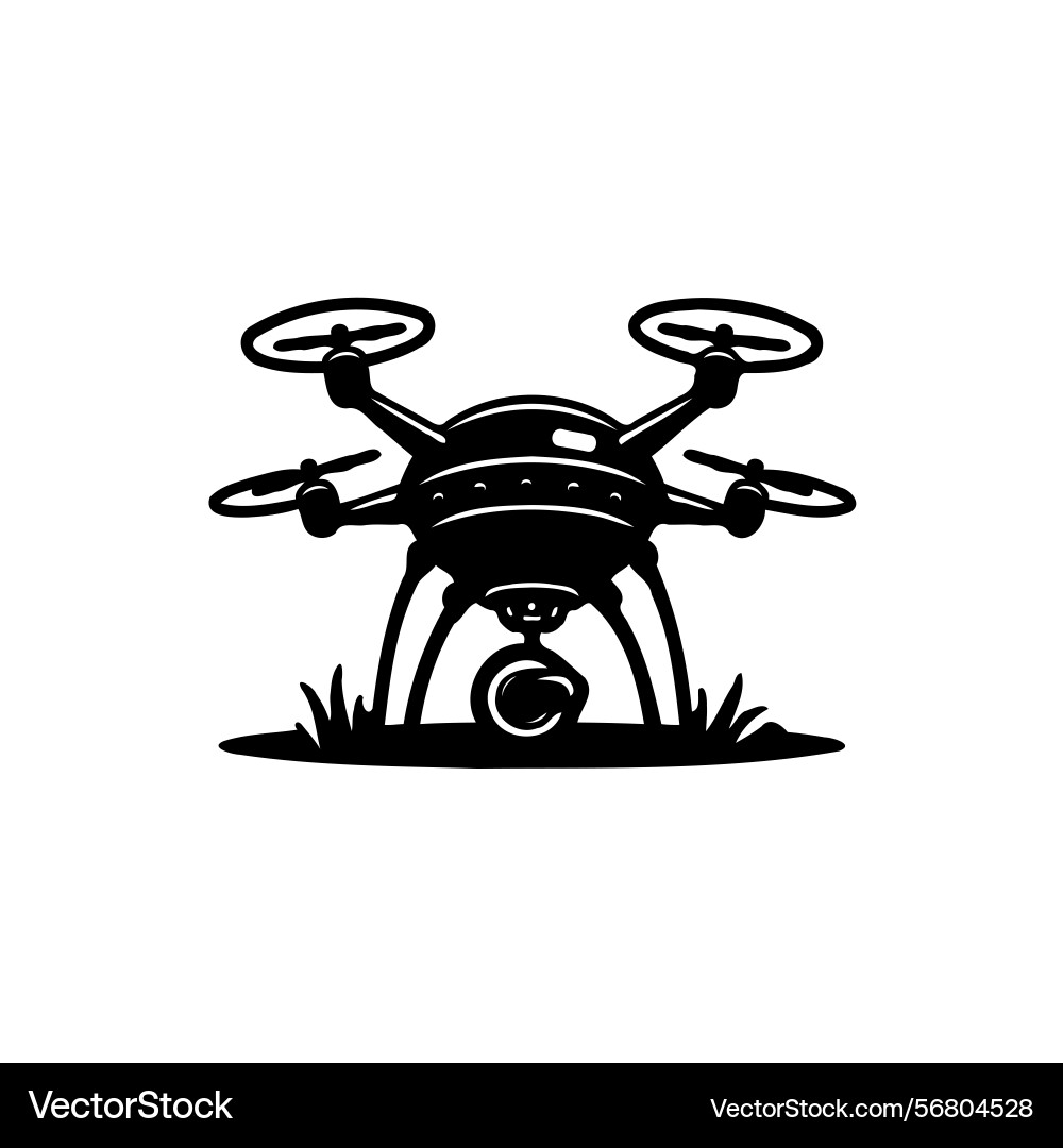 Silhouette of a drone with camera landing Silhouette of a drone with camera landing Vector Image