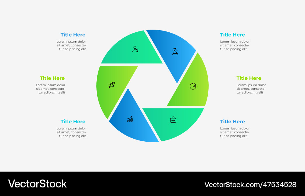 Six Part Circle Diagram with Hexagon Vector Image