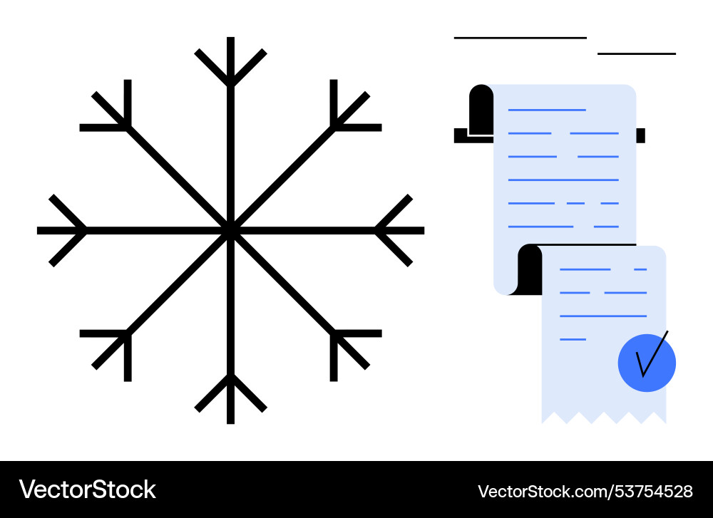 Snowflake symbol with receipt scrolls highlighting Vector Image