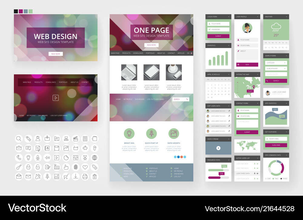 Website design template and interface elements Vector Image
