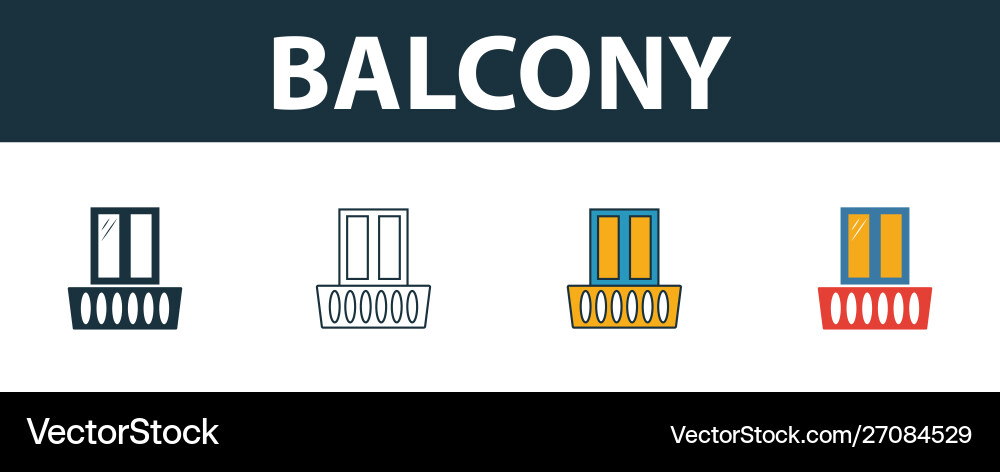 Balcony icon set four elements in different styles Vector Image