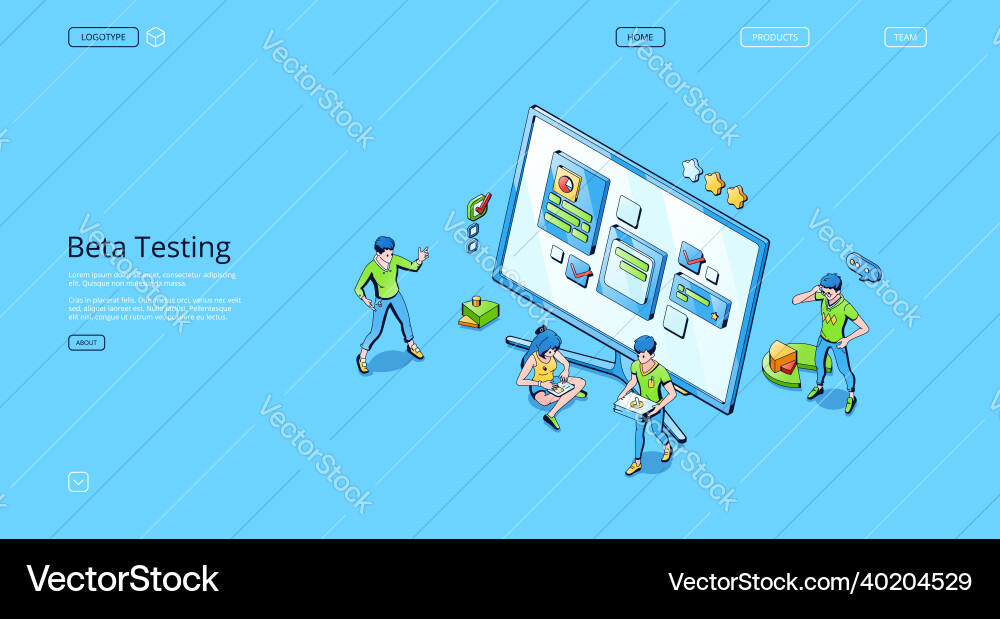 Beta testing isometric landing software test Beta testing isometric landing software test vector image