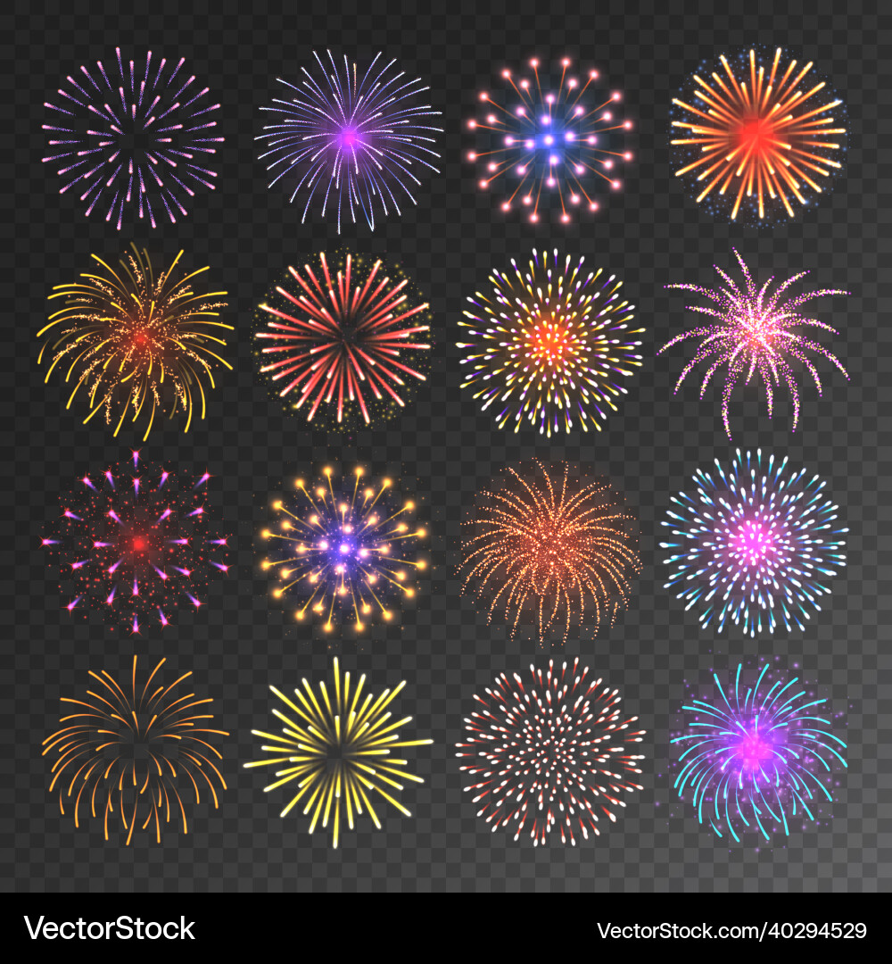Colorful festive fireworks collection realistic Colorful festive fireworks collection realistic vector image