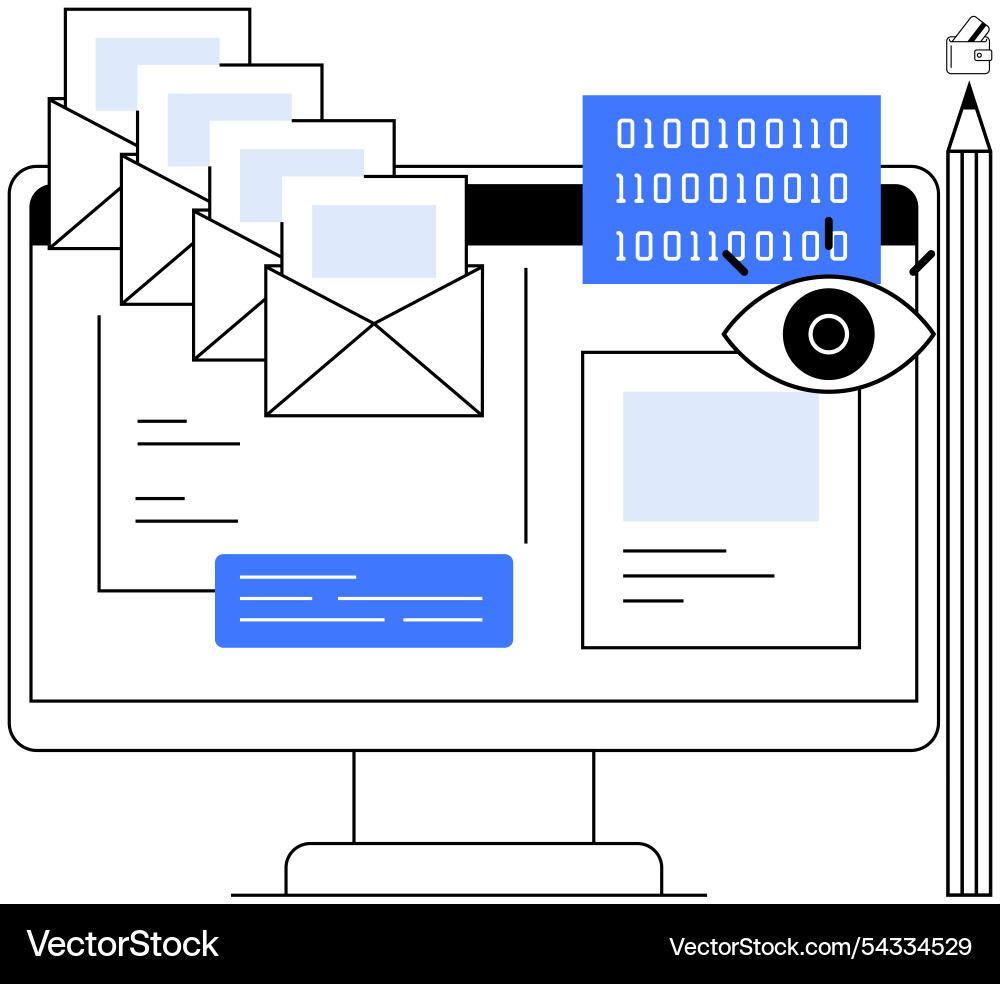Digital communication concept with emails coding Digital communication concept with emails coding vector image