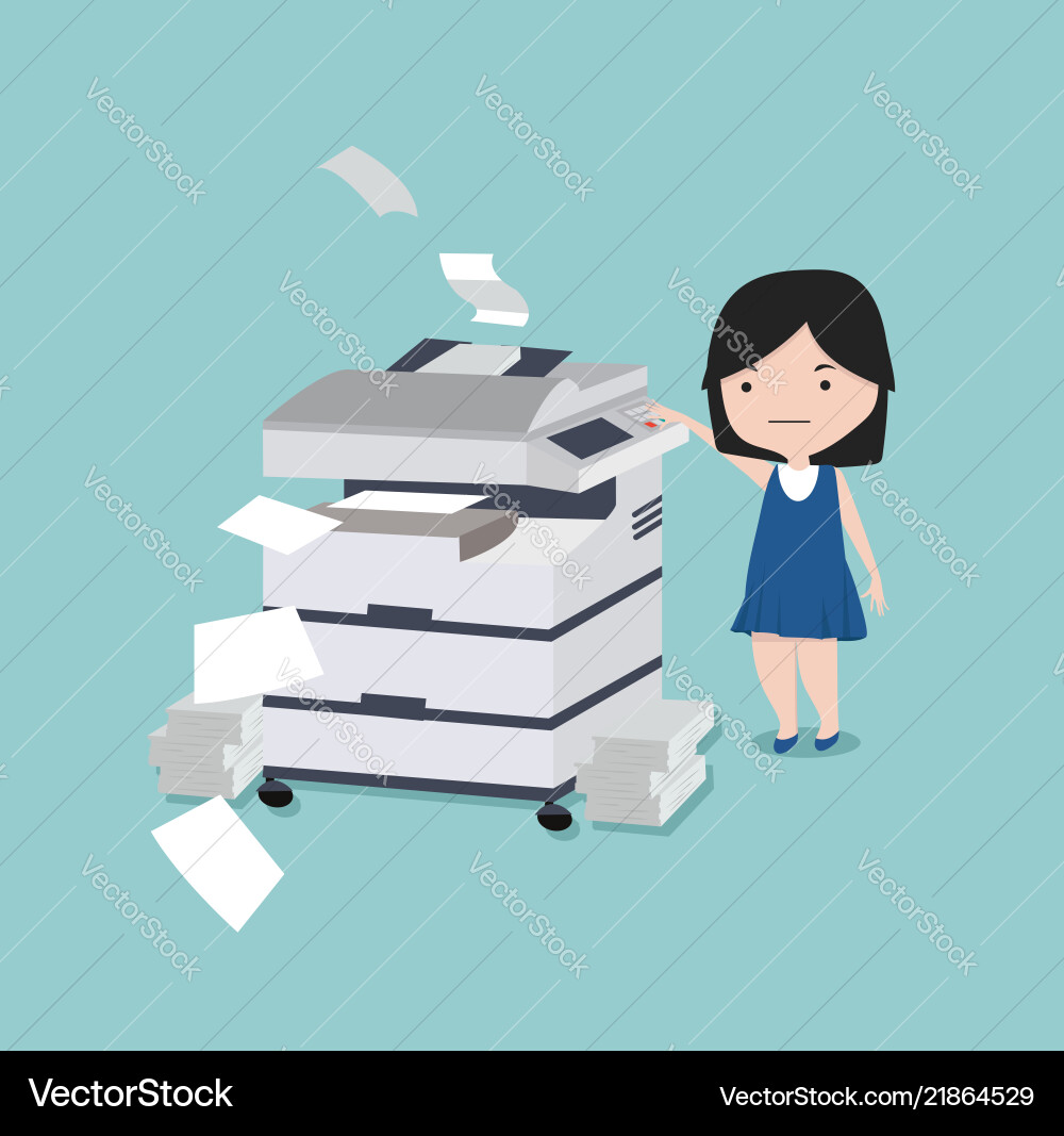 Kid using copy print office multifunction machine Kid using copy print office multifunction machine vector image
