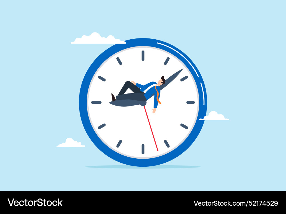 Lazy businessman sleeping atop running clock Lazy businessman sleeping atop running clock vector image