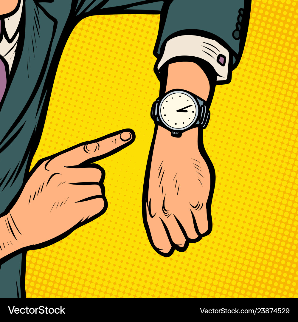 Man Pointing at Watch - Retro Style Vector Image