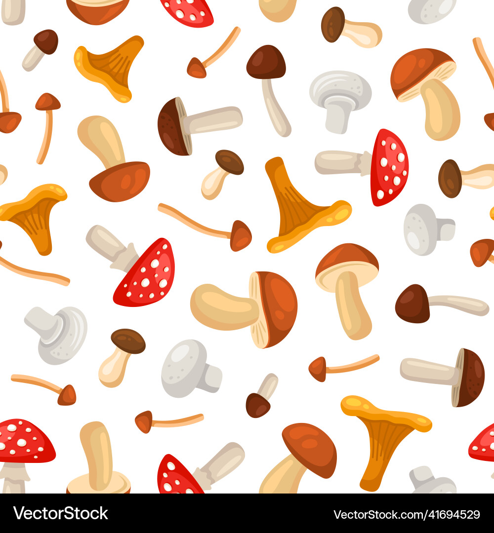 Mushrooms seamless pattern on white background Vector Image