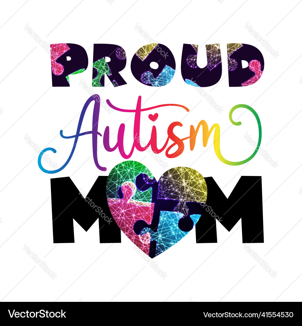 Autism Proud: Puzzle Heart Vector Image
