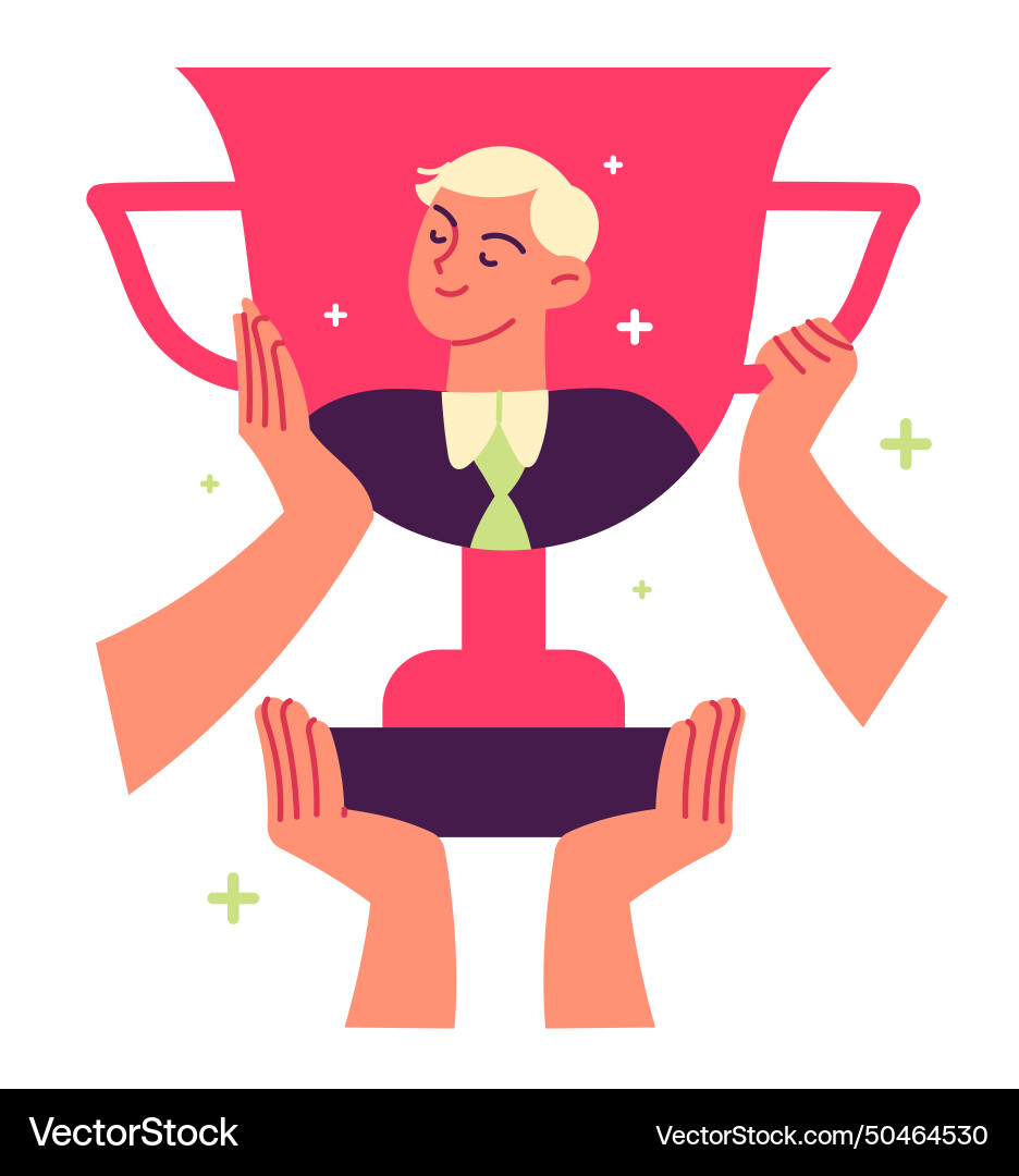 Hands holding the winners trophy man is a winner Hands holding the winners trophy man is a winner vector image