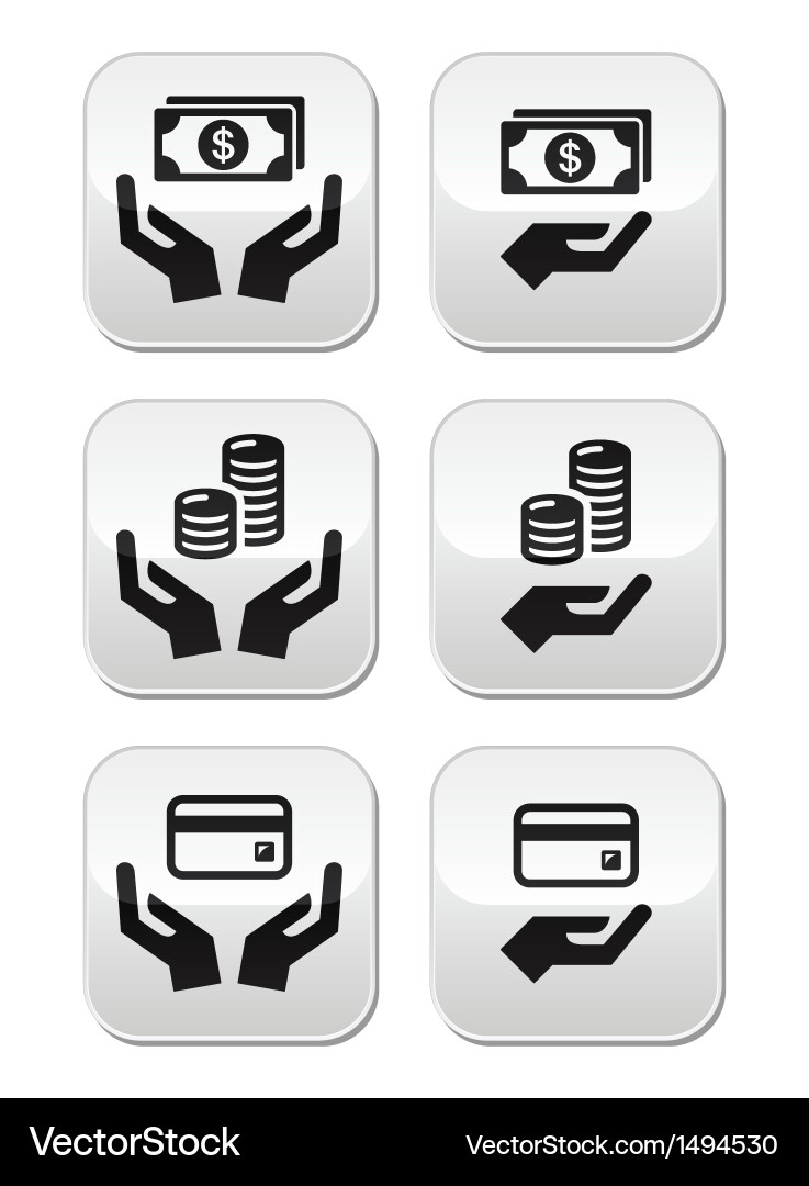 Hands with money buttons set Vector Image