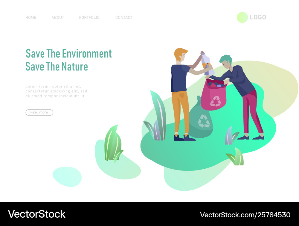 Landing page template with people recycle sort Vector Image