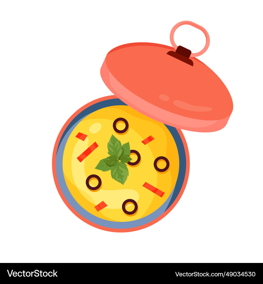 Lunch box with soup top view of round container vector image