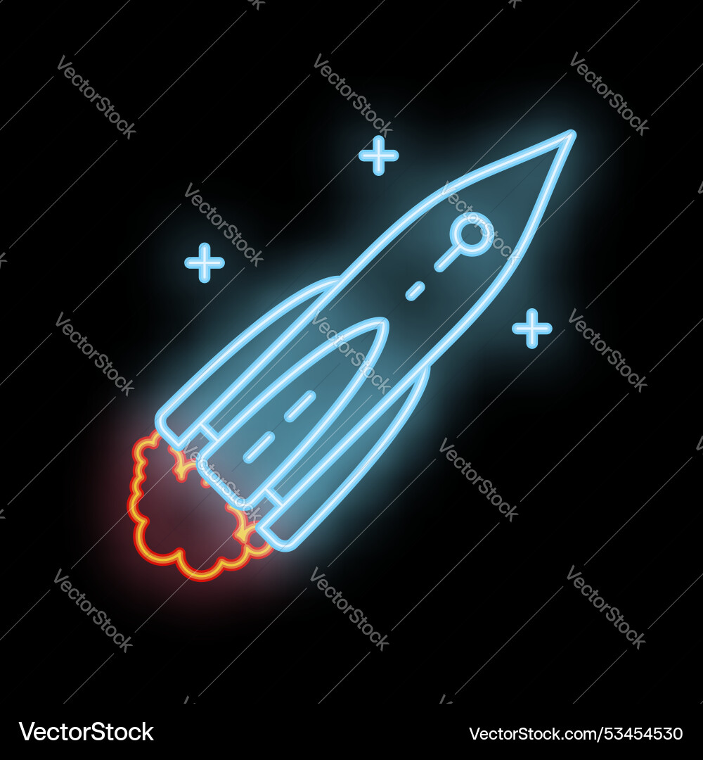 Neon rocket ship taking off leaving a trail Neon rocket ship taking off leaving a trail vector image