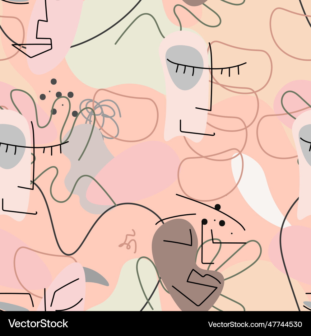 One line drawing abstract face seamless pattern Vector Image