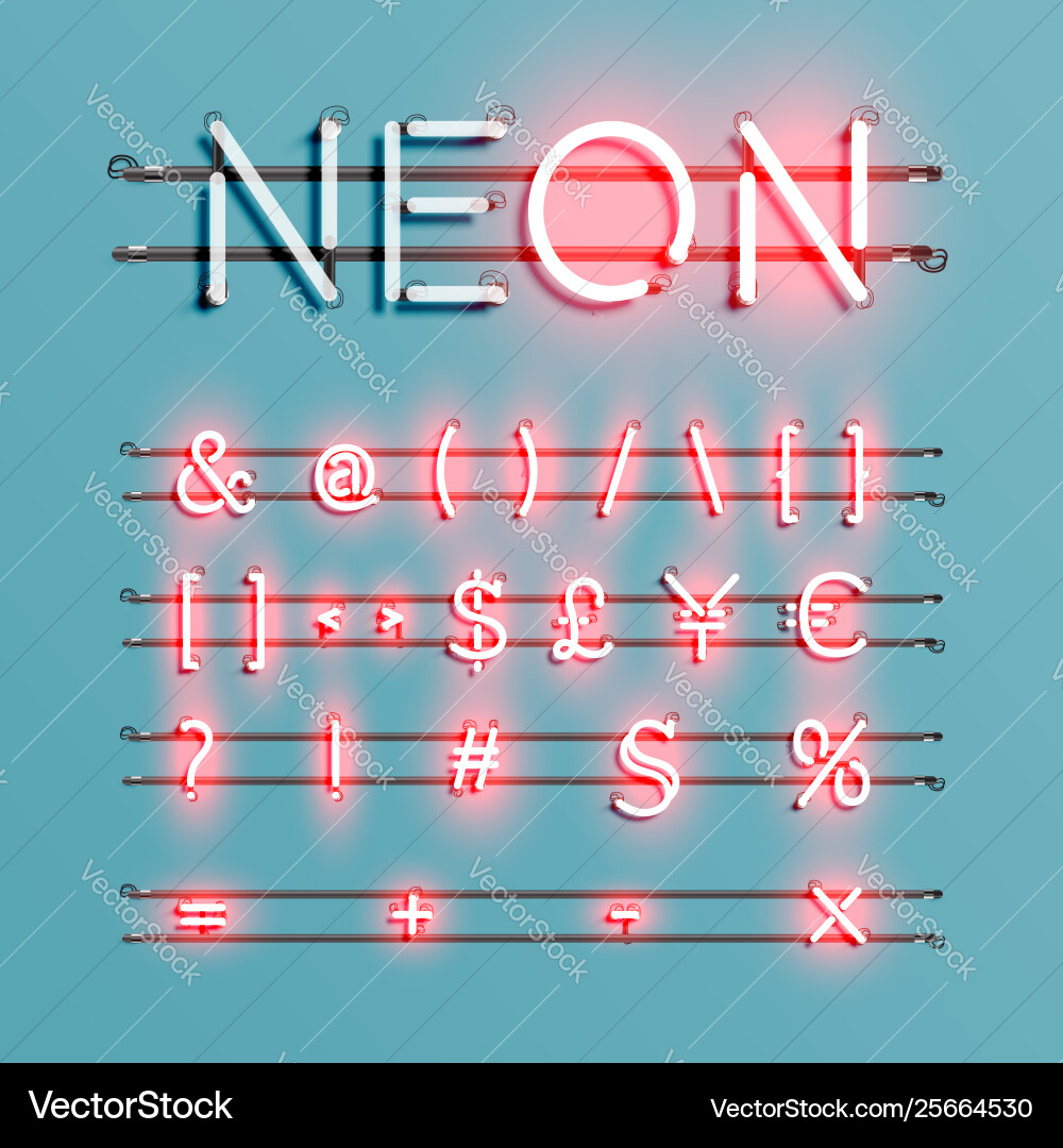 Realistic neon font with wires and console Realistic neon font with wires and console vector image