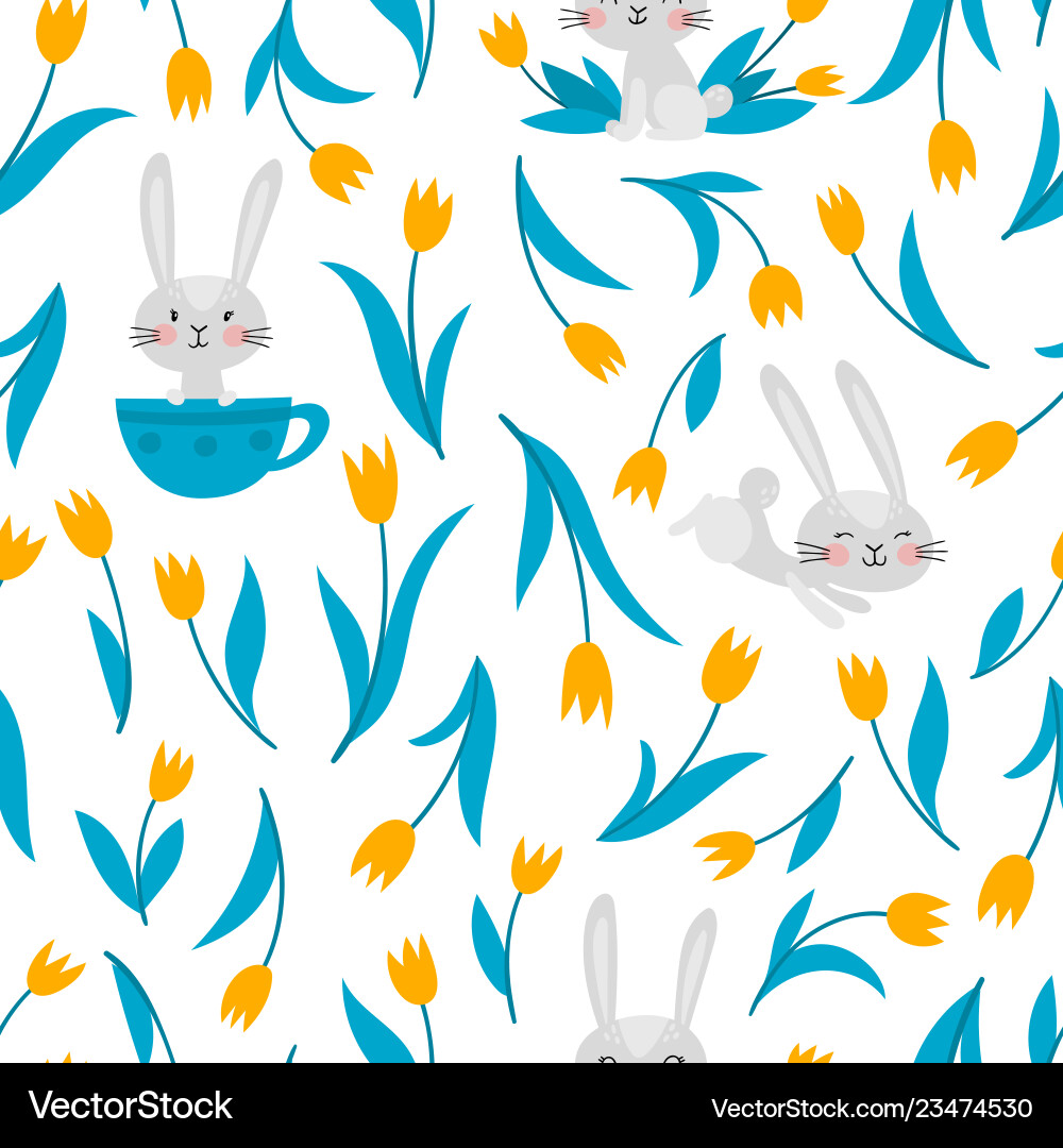 Seamless pattern with rabbits and tulips Seamless pattern with rabbits and tulips vector image