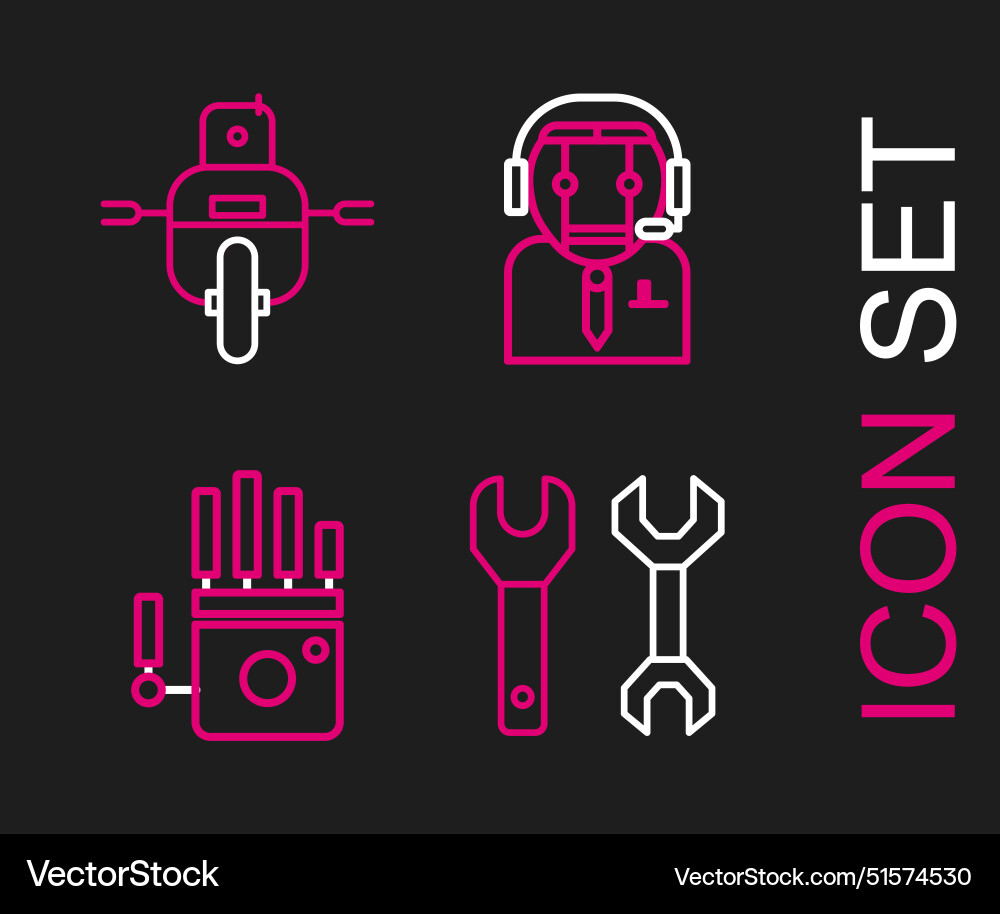 Set line spanner mechanical robot hand worker Set line spanner mechanical robot hand worker vector image