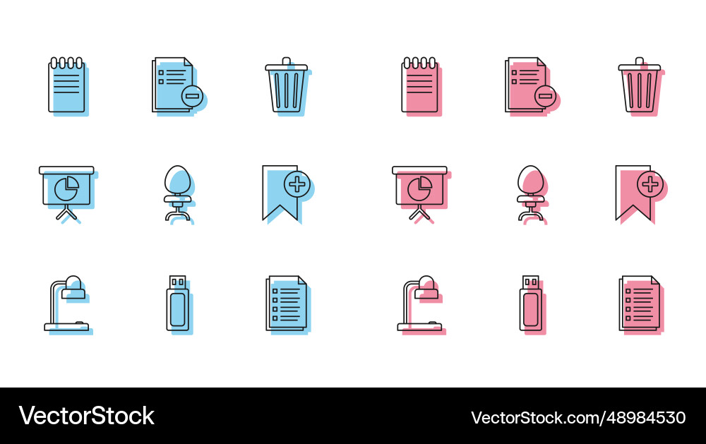 Set line table lamp notebook file document office Set line table lamp notebook file document office vector image