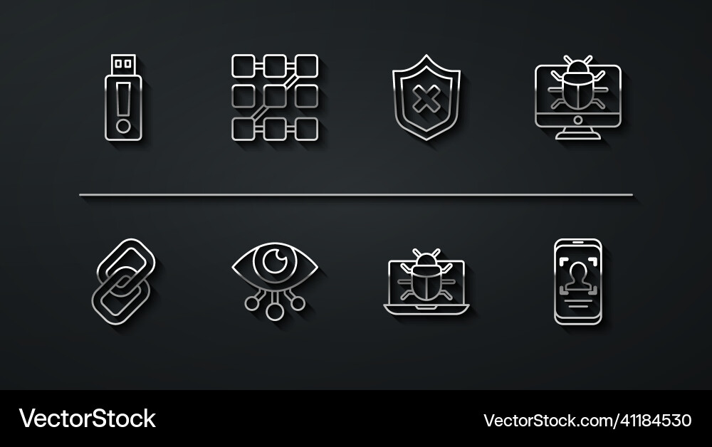 Set line usb flash drive chain link system bug Set line usb flash drive chain link system bug vector image