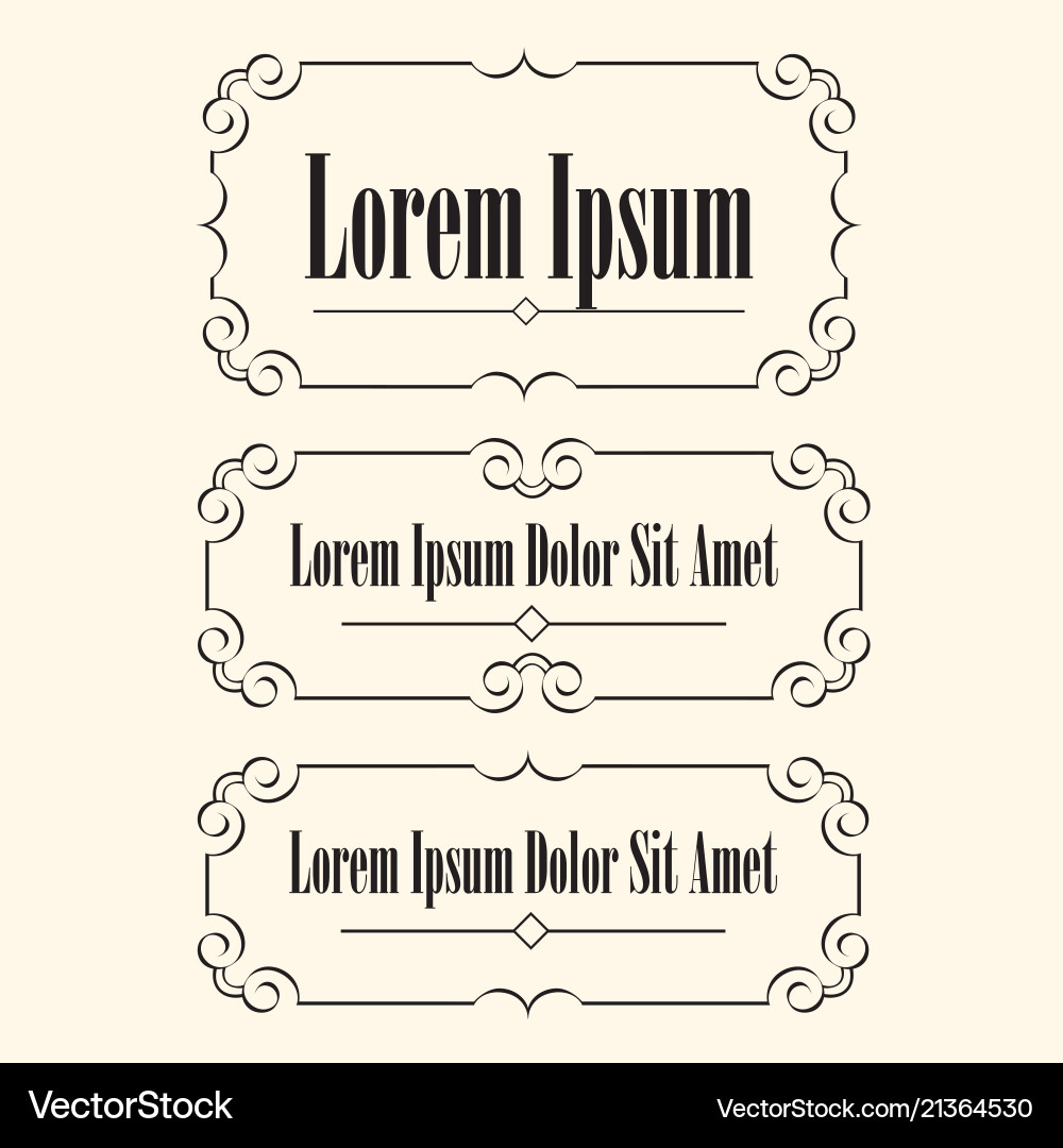 Set of calligraphic frames with space for text Set of calligraphic frames with space for text Vector Image