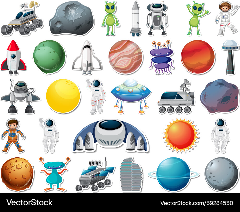 Set of stickers with solar system objects isolated Set of stickers with solar system objects isolated vector image