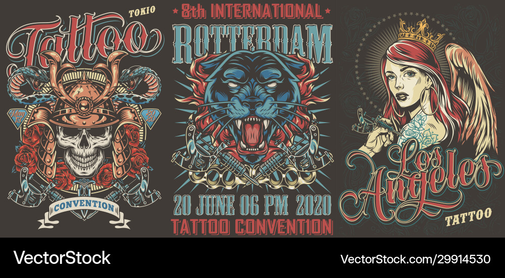 Tattoo Festival Poster Set - Vintage Style vector image