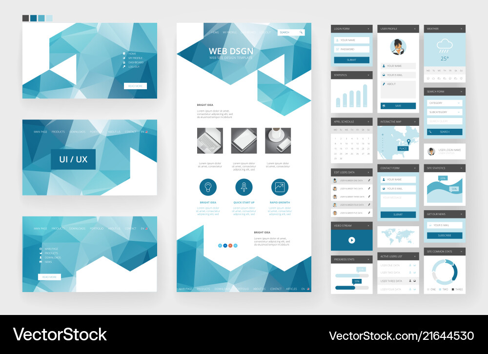Website design template and interface elements vector image