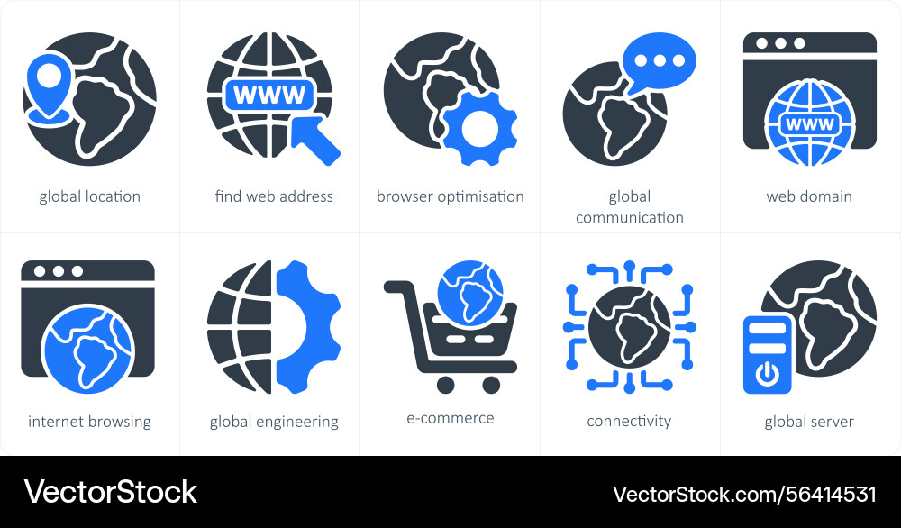 A set of 10 seo icons as global location find web vector image