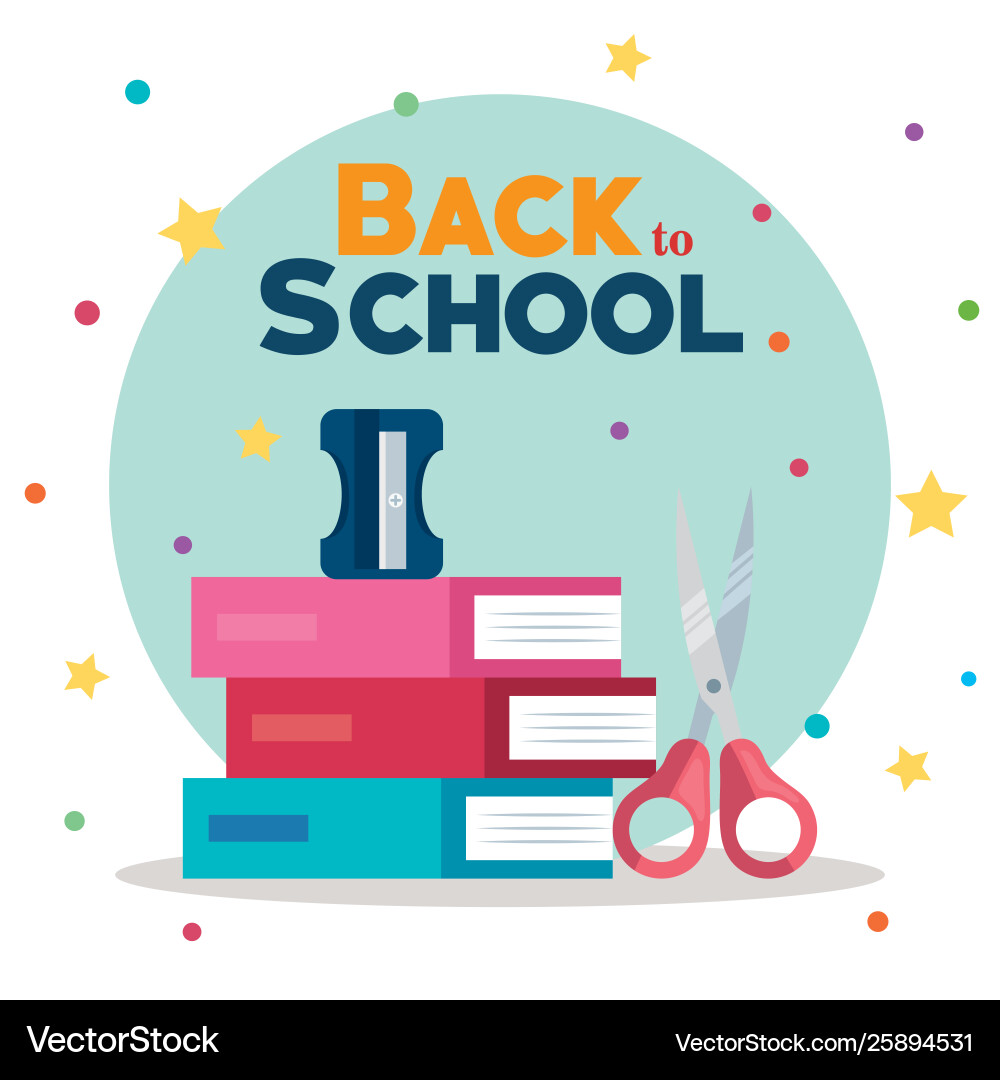 Books with scissors and sharpener elementary Books with scissors and sharpener elementary vector image