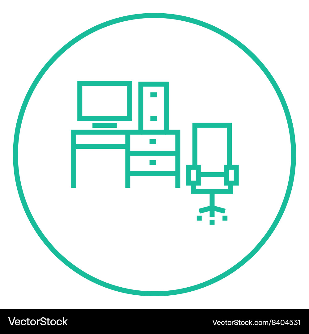 Computer set with table and chair line icon vector image
