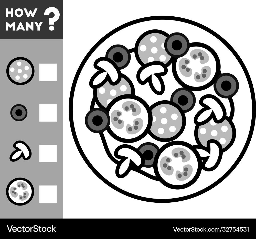 Counting game for children count how many pizza Counting game for children count how many pizza vector image